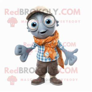 Gray Clown Fish mascot costume character dressed with a Jeans and Scarf clips