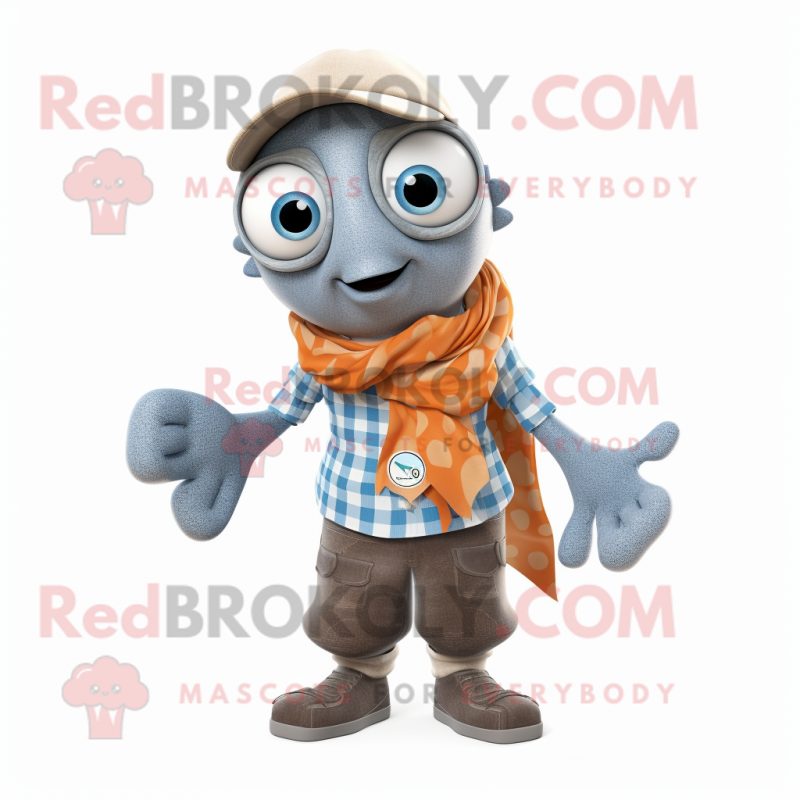 Gray Clown Fish mascot costume character dressed with a Jeans and Scarf clips