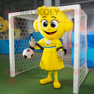 Geel voetbalgoal mascotte...