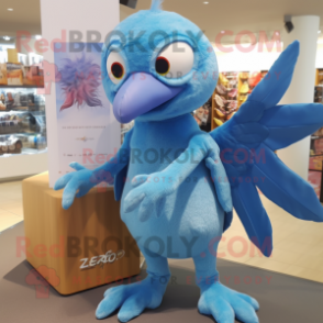 Sky Blue Archeopteryx mascot costume character dressed with a Jeggings and Keychains