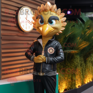 Gold Peacock maskot kostume...