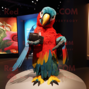 nan Macaw mascot costume character dressed with a Wrap Skirt and Clutch bags