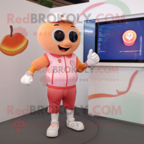Peach Ice mascot costume character dressed with a Polo Tee and Smartwatches