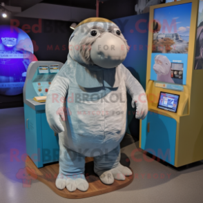 Silver Walrus mascot costume character dressed with a Romper and Cummerbunds