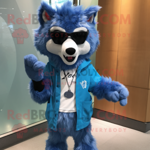 Blue Say Wolf maskot kostym...