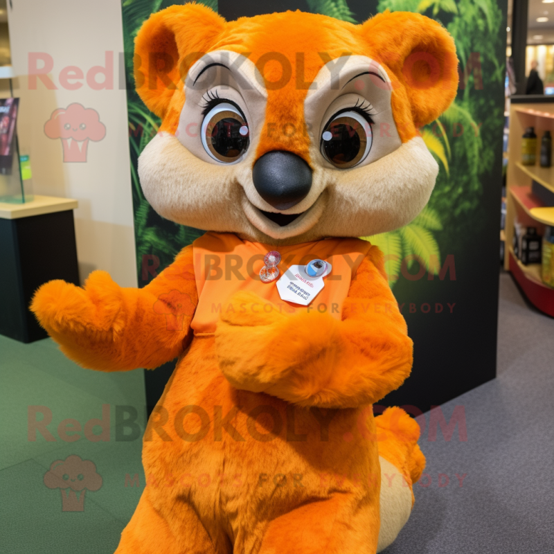 Orange Lemur mascot costume character dressed with a Blouse and Earrings