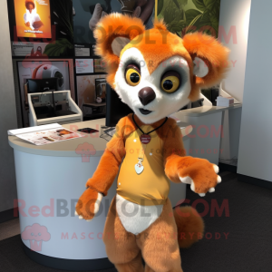 Orange Lemur mascot costume character dressed with a Blouse and Earrings