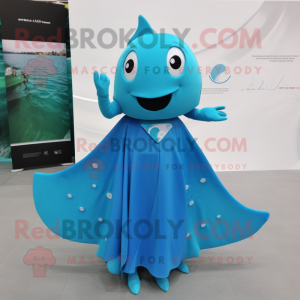 Cyan Stingray maskot kostym...