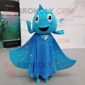 Cyan Stingray mascot costume character dressed with a Skirt and Rings