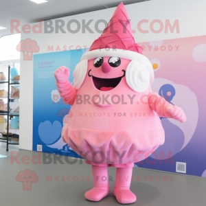 Pink Ice Cream Cone mascot costume character dressed with a Culottes and Hair clips