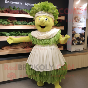 nan Caesar Salad mascot costume character dressed with a Pleated Skirt and Cummerbunds