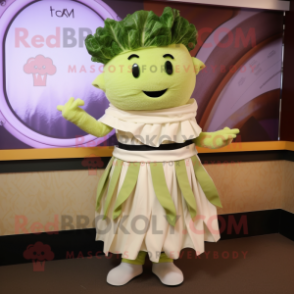 nan Caesar Salad mascot costume character dressed with a Pleated Skirt and Cummerbunds