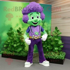 Purple Bunch Of Shamrocks mascot costume character dressed with a Skinny Jeans and Belts