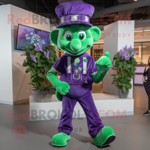 Purple Bunch Of Shamrocks mascot costume character dressed with a Skinny Jeans and Belts