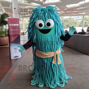 Teal Ramen mascot costume character dressed with a Maxi Dress and Tie pins