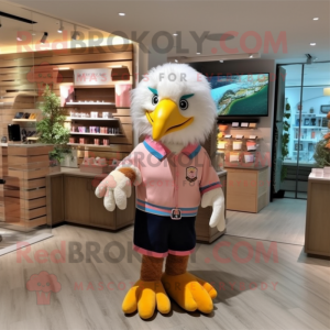 Peach Bald Eagle mascot costume character dressed with a Sweater and Hair clips