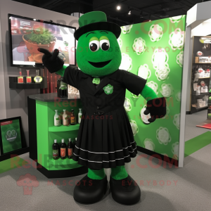 Black Green Beer mascot costume character dressed with a Dress Shirt and Earrings
