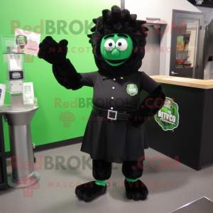 Black Green Beer mascot costume character dressed with a Dress Shirt and Earrings