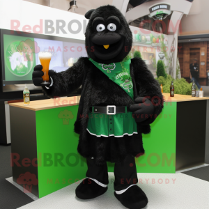 Black Green Beer mascot costume character dressed with a Dress Shirt and Earrings