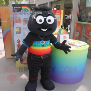 Black Rainbow mascot costume character dressed with a Button-Up Shirt and Reading glasses