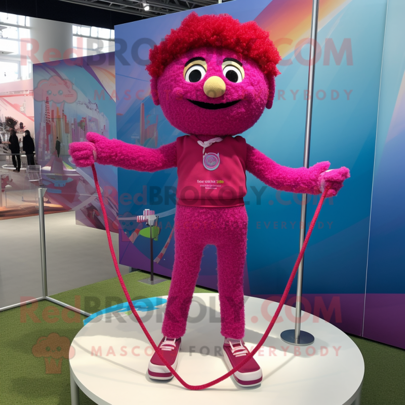 Magenta Tightrope Walker mascot costume character dressed with a Shorts and Bracelets