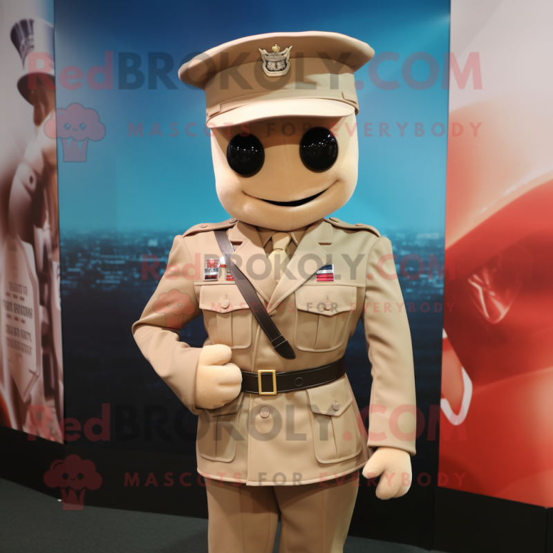 Tan Army Soldier mascot costume character dressed with a Suit Jacket and Berets