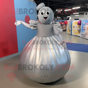 Silver Human Cannon Ball mascot costume character dressed with a Maxi Skirt and Foot pads