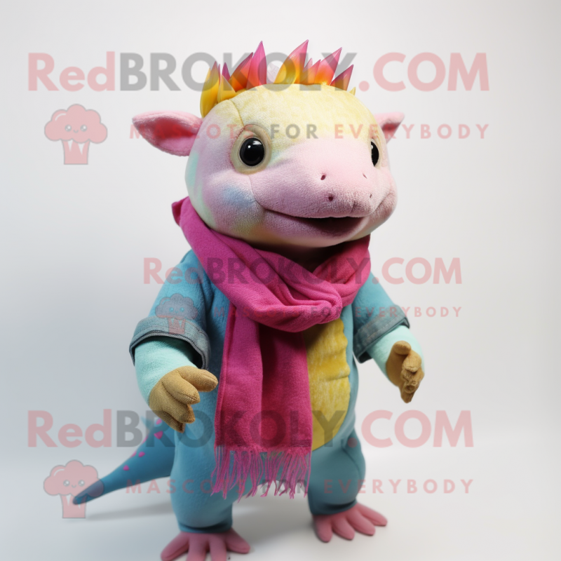 nan Axolotls mascot costume character dressed with a Vest and Scarf clips