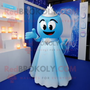 Blue Scented Candle mascot costume character dressed with a Wedding Dress and Bracelets