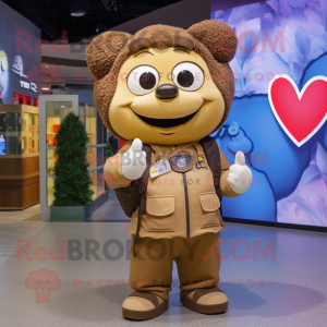 Tan Heart mascot costume character dressed with a Jacket and Backpacks