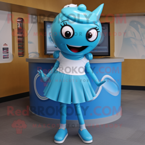 Cyan Horseshoe mascot costume character dressed with a Mini Skirt and Anklets