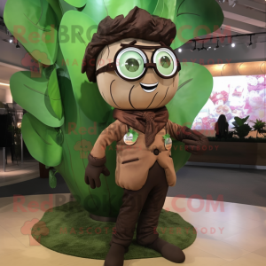 Brown Beanstalk mascot costume character dressed with a Jacket and Eyeglasses