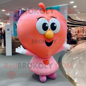 Peach Heart Shaped Balloons mascot costume character dressed with a Mini Dress and Tote bags