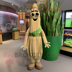 Tan Asparagus mascot costume character dressed with a Dress and Bracelet watches