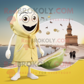 Beige Lemon mascot costume character dressed with a One-Piece Swimsuit and Scarves