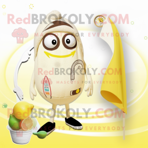 Beige Lemon mascot costume character dressed with a One-Piece Swimsuit and Scarves