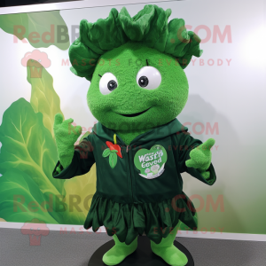 Forest Green Cabbage mascot costume character dressed with a Sweater and Lapel pins