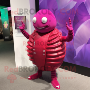 Magenta Trilobite mascot costume character dressed with a Mini Dress and Bracelet watches