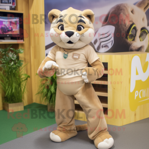 Beige Puma maskot kostume...