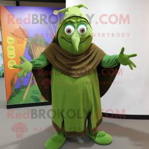 Olive Wizard mascot costume character dressed with a Jeggings and Cummerbunds