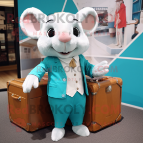 Turquoise Dormouse mascot costume character dressed with a Blouse and Briefcases