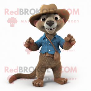 Brown Mongoose mascot costume character dressed with a Denim Shorts and Belts