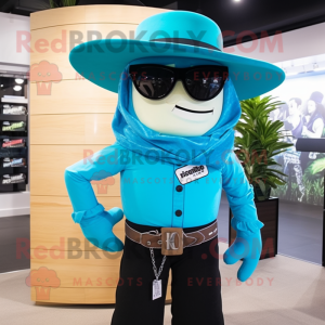 Cyan Cowboy maskot drakt...