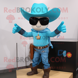 Cyan Cowboy maskot drakt...