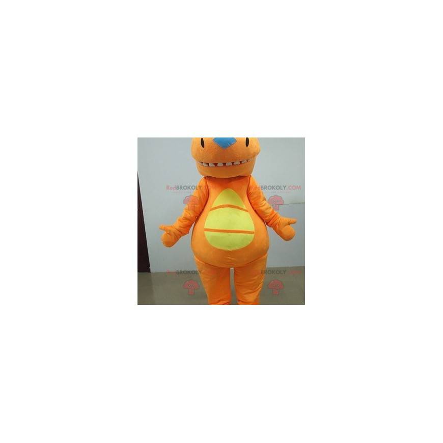 Oranje en gele dinosaurus mascotte. Oranje pak - Redbrokoly.com