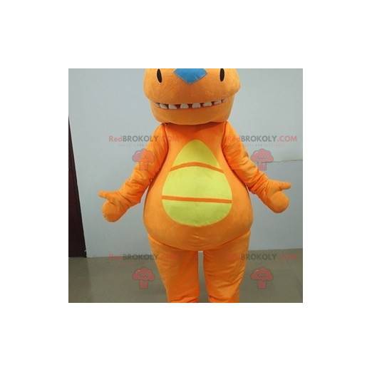 Oranje en gele dinosaurus mascotte. Oranje pak - Redbrokoly.com