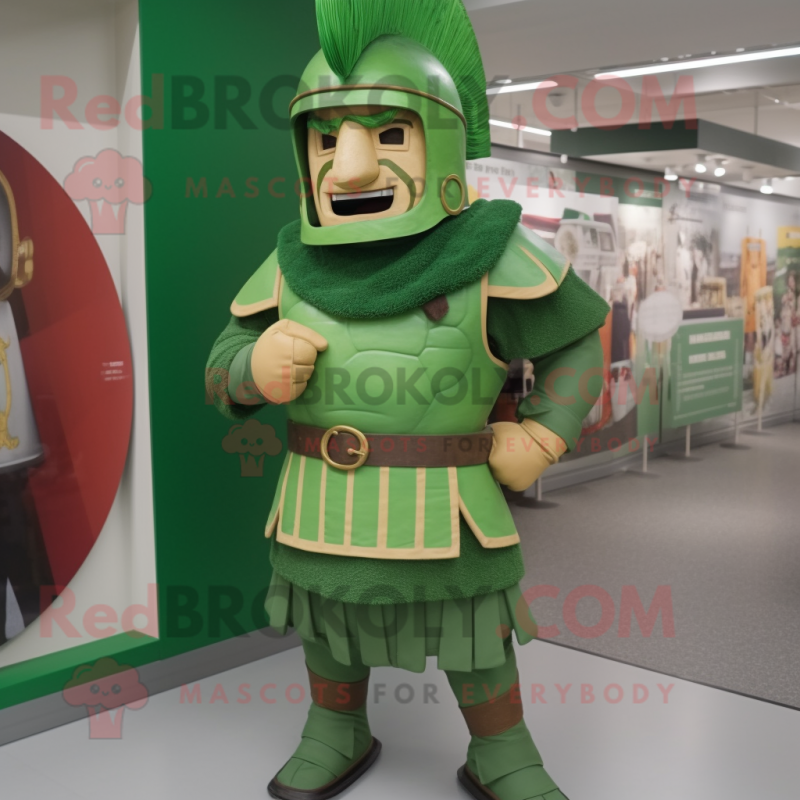 Green Roman Soldier mascot costume character dressed with a Dress Pants and Cummerbunds