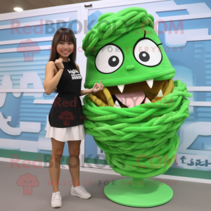 Forest Green Ramen mascot costume character dressed with a Bikini and Shoe laces