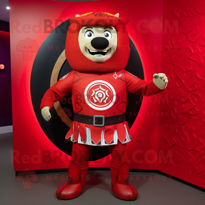 Red Celtic Shield mascot costume character dressed with a Romper and Rings