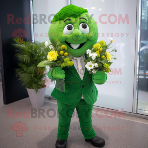 Green Bouquet Of Flowers mascot costume character dressed with a Suit and Wraps